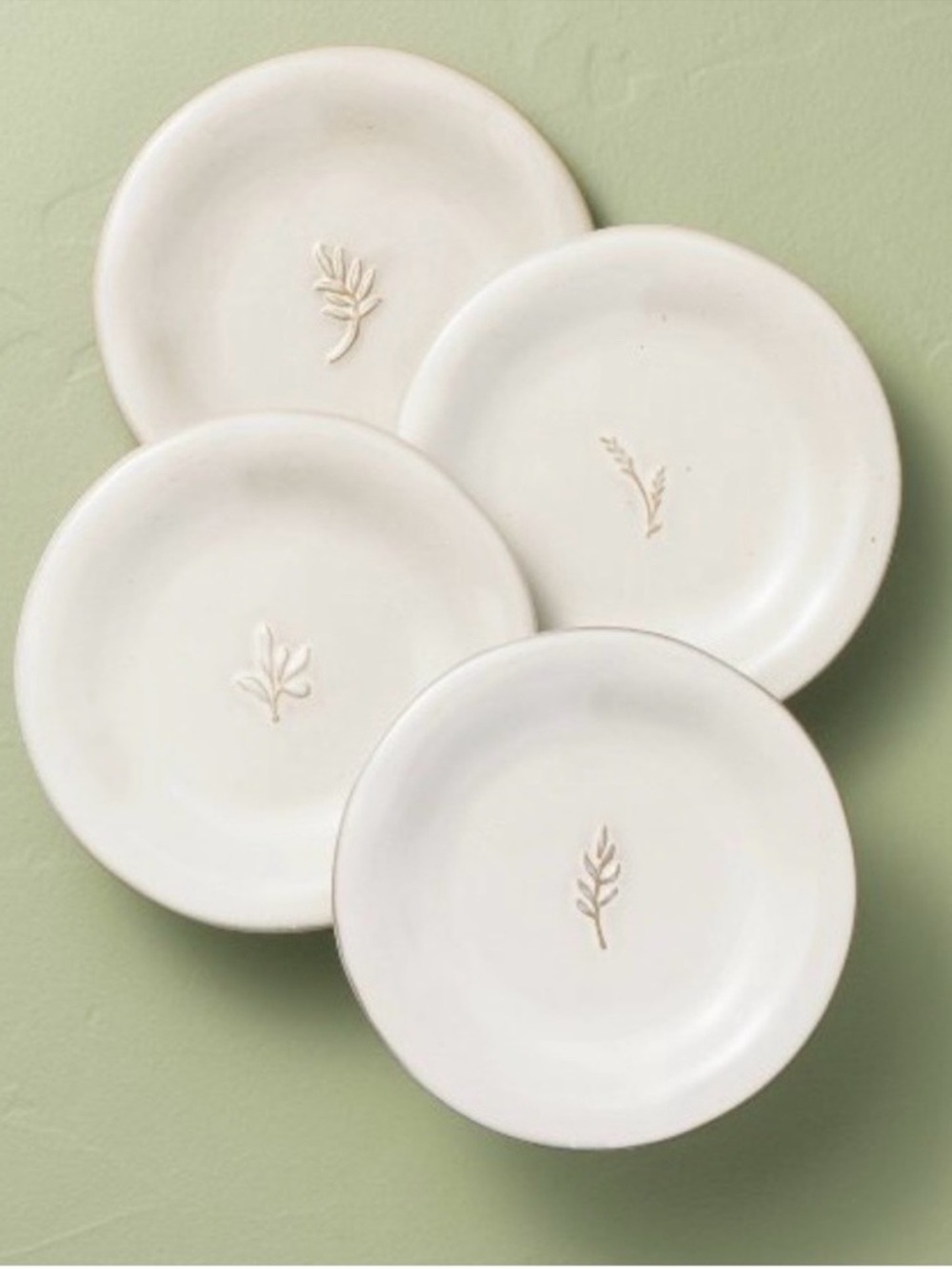Hearth & Hand Stoneware Embossed Leaf Appetizer Plates Sour Cream •Set of 4•